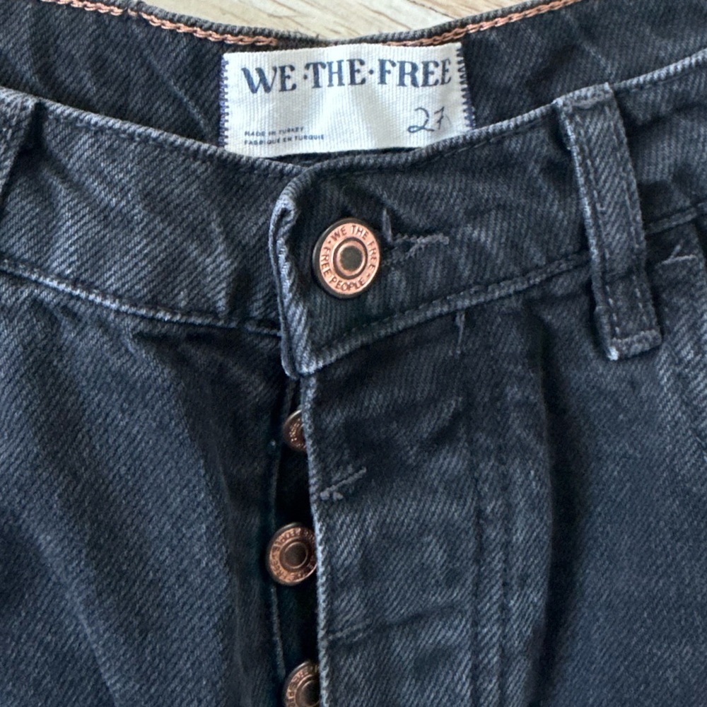 Free People Lucky You Mid-Rise Barrel Jeans Washed Black Size 27 - Picture 5 of 8